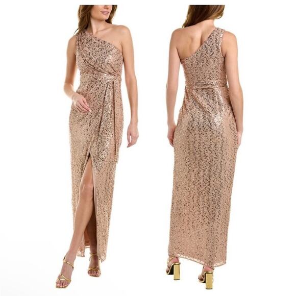 NWT New Aidan by Aidan Mattox One Shoulder Sequin Gown Size 2 - Picture 1 of 11